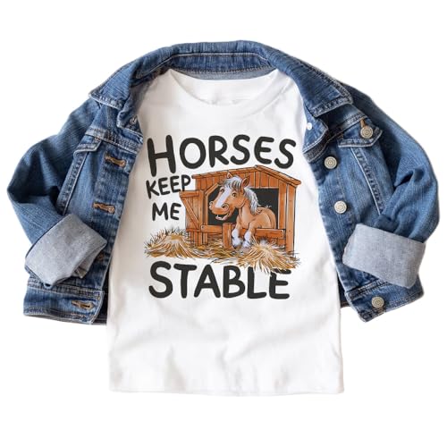 Funny Horse Lover Toddler Shirt - Horses Keep Me Stable Farm Outfit - Cute Equestrian Boys & Girls Shirt - Natural Toddler & Youth Graphic Tee2