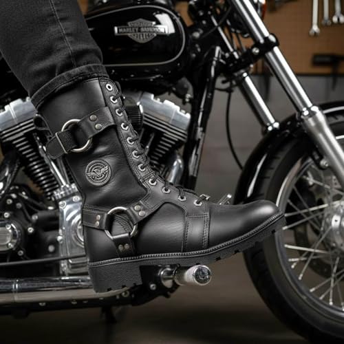 Image of Milwaukee Leather Women's Premium Leather Motorcycle Riding Boots - Lace-To-Toe Harness - Zipper Closure - MBL9391-7.5