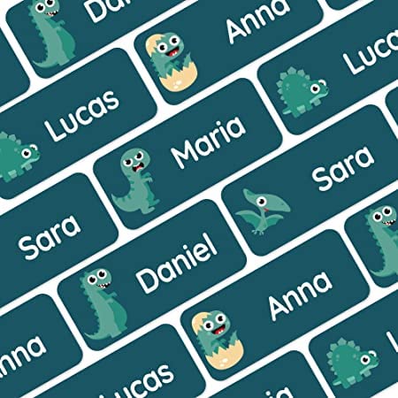 My Nametags® Award-Winning Name Stickers for Clothes & Items | 56 No-Iron, Washable Stick-On Tags for Babies, Kids & Adults | Dinosaur Stickers (Teal)