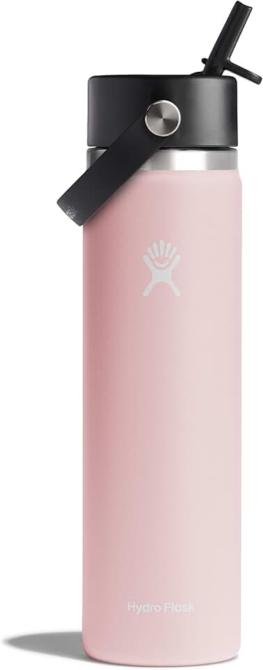 Water Bottle - Insulated Stainless Steel - 24 Oz Wide Flex Straw Cap Trillium - Wide Mouth Flex Straw Lid, Non Spill, Leakproof, a