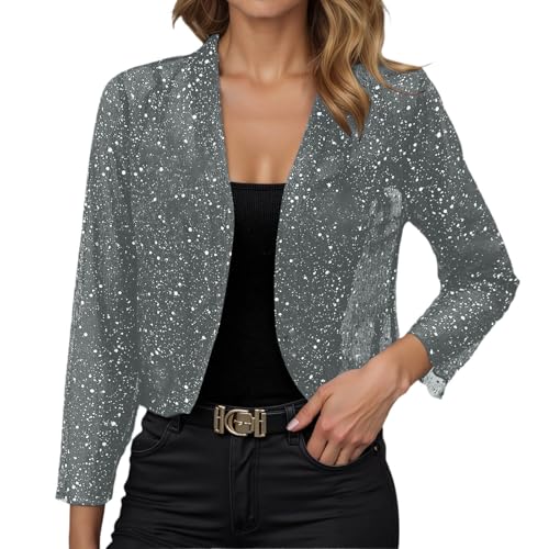 Genérico Elegante Chaqueta Casual para Mujer Ligera Brillante Transpirable Parte Delantera Abierta Manga Larga Adelgazante Cardigan Ropa Superior, gris, XL