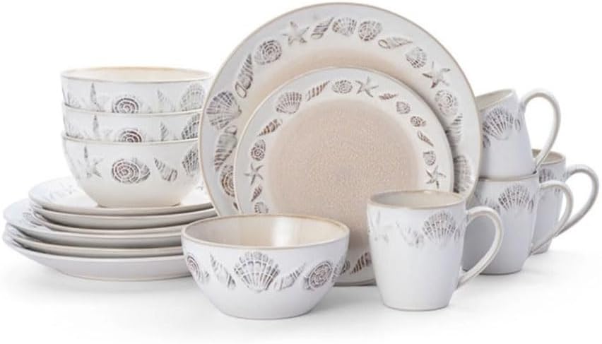 Dinner Plates Set Beige Stoneware 16-Piece Dinnerware Set Dish Ceramic Dishes To Eat Plate Sets Tableware Food Bar