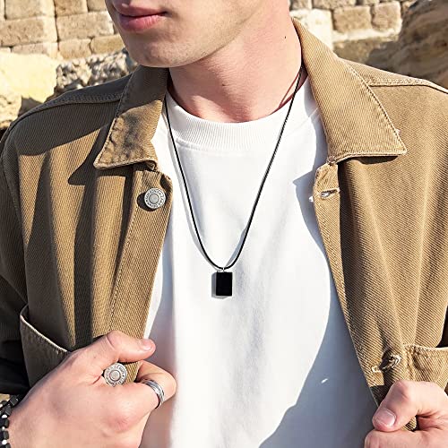 Valeno's Minimalist Black Onyx Bar Stone Cord Necklace For Men With Adjustable Chain #TOP3