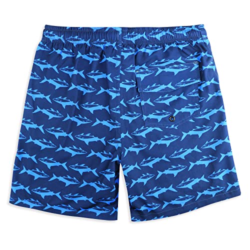 Swim Trunks Boys 18-20 With Boxer Brief Boys Swim Shorts Compression Lined Swim Trunks Boys Built In Compression Liner (B-Blue Shark,18-20) #TOP6