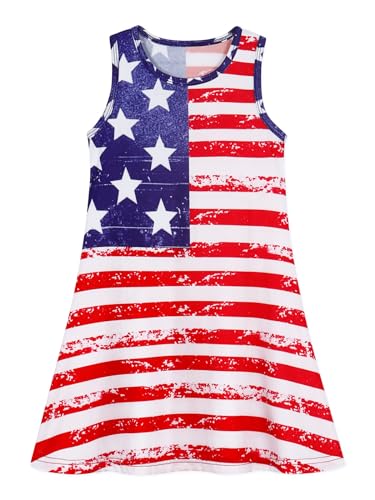 Eledobby 4th of July Girls Dress Independence Day Dresses American Flag Striped Sleeveless Sundress Patriotic Outfits