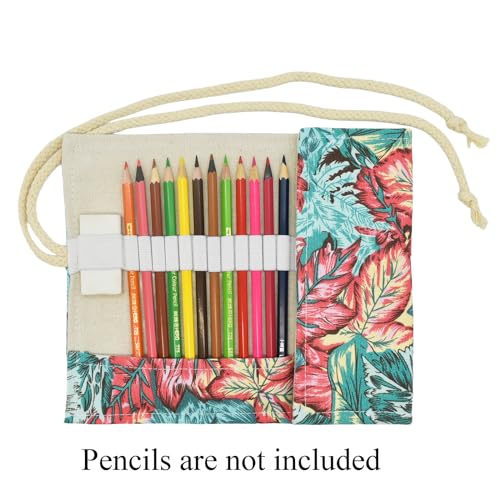 Image of Maple Leaf Colored Canvas Pencil Case Roll Wrap Roll Up Holders Pencil Organizers for Artist Adult Coloring Travel Storage With 24 Slots(Tree Leaves)