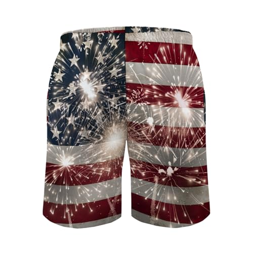 American Flag Firework Men's Swim Trunks Patriotic Independence Day Summer Short3