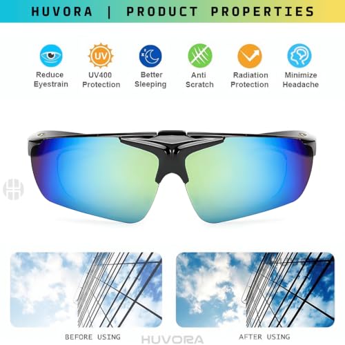 Image of Flip Up Sports Sunglasses for Men - Stylish Myopia Frame UV400 Protection Wraparound Mirrored Anti Glare Goggles - Lightweight Branded Glasses for Cycling, Cricket, Night Driving, Riding