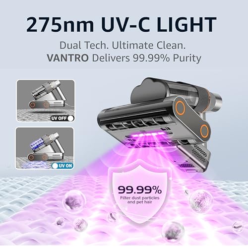 Image of VANTRO Dust Mite Remover Mattress Vacuum Cleaner | 700W | UV-C Light | 16KPa Suction| 60C Hot Air & Ultrasonic | Handheld Corded Bed Vacuum for Dust & Allergen Removal, Black