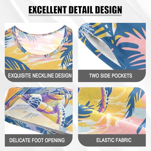 ALAZA Sea Turtle Palm Trees Pajamas Short Sleeve 2 Piece Sleepwear Top and Bottom Pajama Set Unisex4
