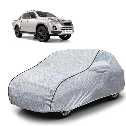 Image of Sulfar 100% Waterproof Car Body Cover Compatible with Mirror for Isuzu V-Cross (Triple Stitched, Full Bottom Elastic, Magic Silver with Black Piping)