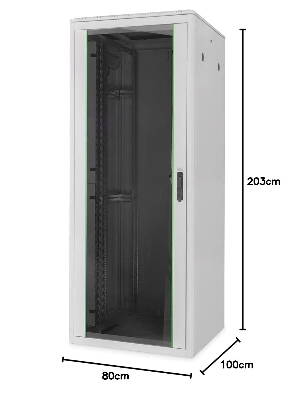 DIGITUS Armoire réseau - 19 Pouces Rack 42U - 80x100 cm - série Varioflex-N - capacité de Charge 1200 kg - Profondeur utile 770 mm - Porte Avant vitrée - Gris