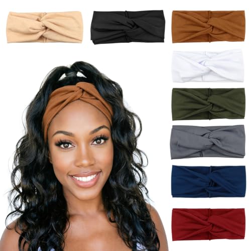 Image of DRESHOW 8 Pack Headbands for Women Yoga Knotted Headbands Elastic Criss Cross Hair Accessories Sports Head Wrap Non Slip