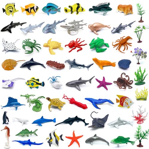 56 Piece Set Sea Animals, Sea Creatures Toys for Children, Sea Animals Toys For Kids, Ocean Animals Figures Wild Animal Bath Toys Kids Animal Toys Learning For Children