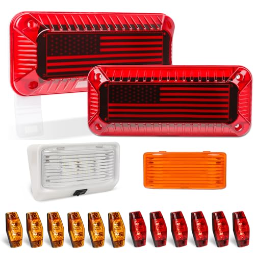 Yinaolan RV Tail Lights 2PCS 72 LED Trailer Lights Kit with License Plate Light - Super Bright Red Stop Brake Turn Signal Lights, Waterproof Taillights Surface Mount for Camper, Van, Utility Trailer