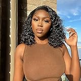 ISEE Hair Grade 9A 150% Density Water Wave Brazilian Virgin Lace Front Wigs Human Hair Wigs For African American Women Bleached Knots Pre-Plucked with Baby Hair Natural Black Color(12inch)