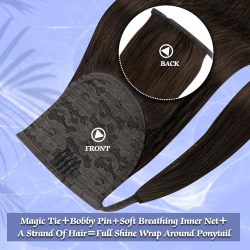Image of Full Shine Real Hair Ponytail Extension, Deep Mocha Brown, Long Straight