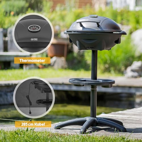TZS First Austria - Elektrogrill 2 in 1 Tischgrill & Standgrill 2400W - Elektrischer Grill mit Standfuß für Balkon & Terrasse mit Deckel & Ablage - Elektro-Kugelgrill mit Thermometer & Tropfschale 6