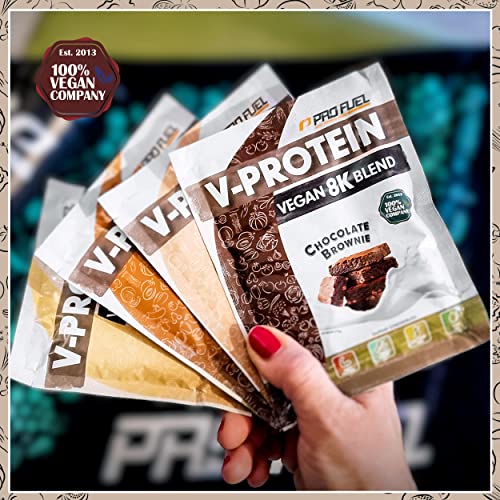 Veganes Protein-Pulver Proben-Paket, 8x30g Mix-Pack - alle Geschmacksvarianten in einer Mix-Box – unglaublich lecker - pflanzliches Protein mit 73-81% Eiweiß | V-PROTEIN 8K Probe
