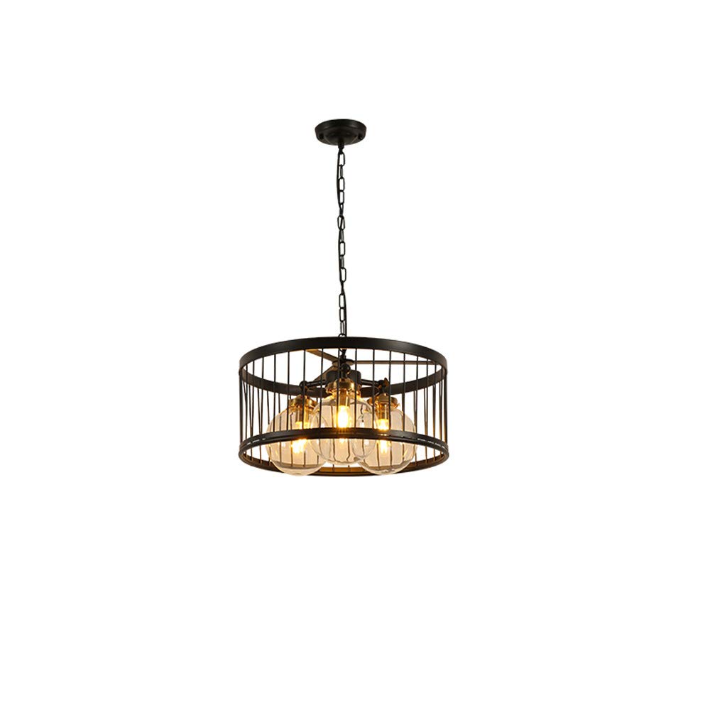 Chandelier à boule de verre de designer avec décoration style cage d'oiseau rétro