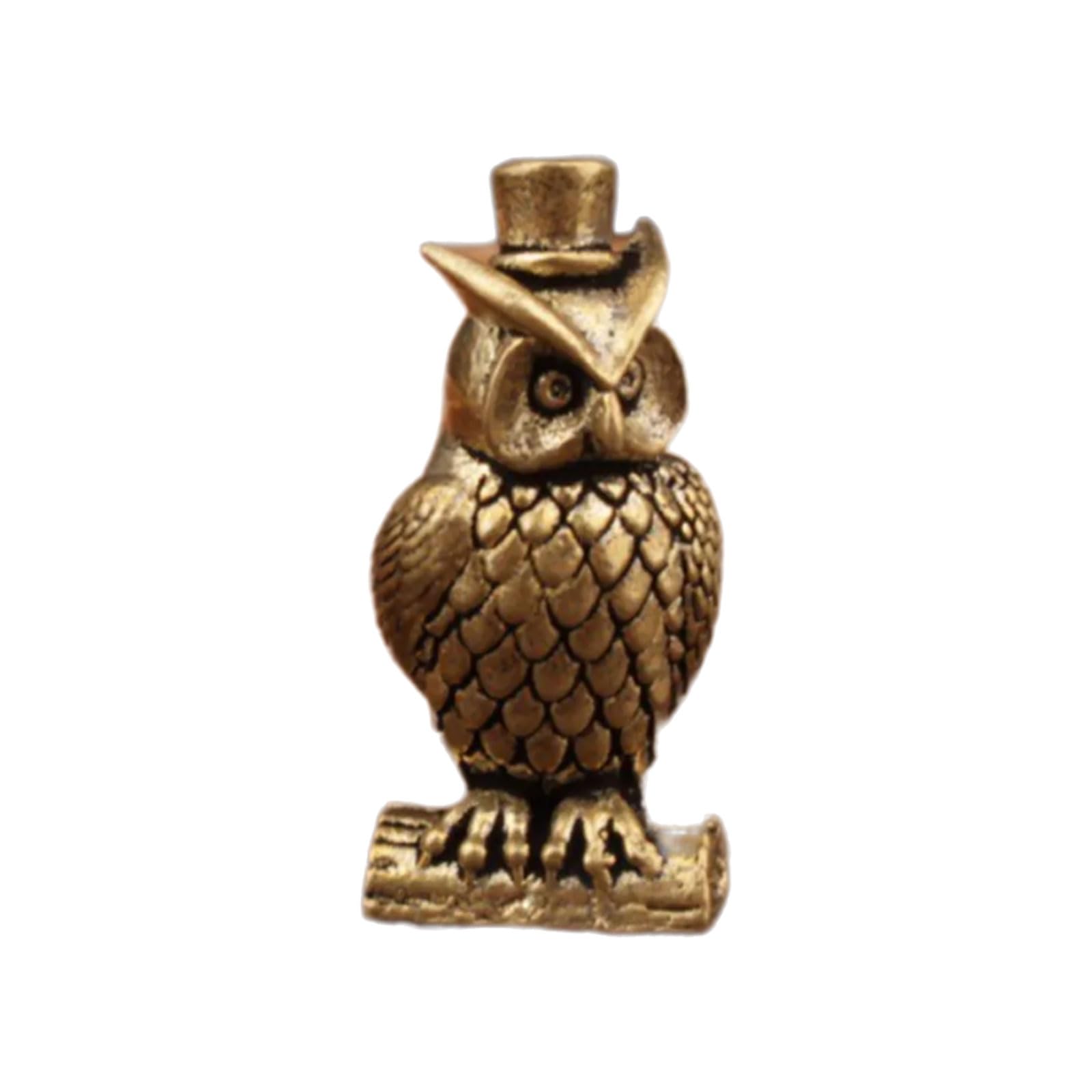 Lerpwige Brass Owl Figurines Statues Retro Animal Sculptures for Home Decor Tabletop Centerpiece Bookshelf Office Desk Metal Animal Figurine