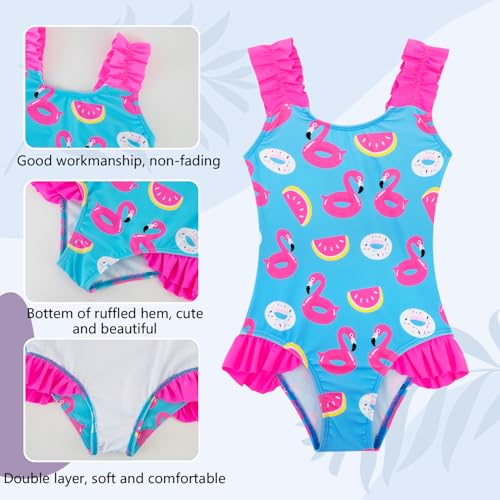 Image of XiaoMoSha Girls One Piece Swimsuit Ruffled Straps Bathing Suits Summer Swim Suit Quick Dry Beach Swimwear for Kids 3-10 Years