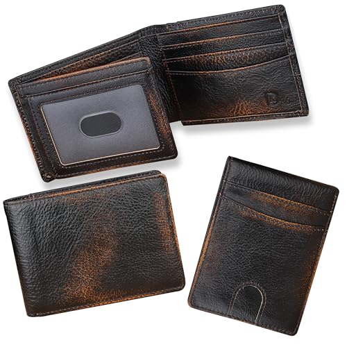 Image of DK86 Wallet for Men Slim Rfid Bifold Genuine Leather 2 ID Window With Gift Box (black brown)