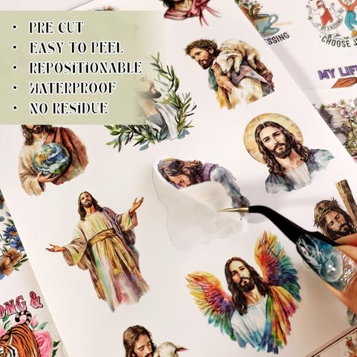 Image of Christian Bible Journaling Sticker Book | 28 Sheets of Inspirational Faith StickersJesus Cross Scripture Art for Planner, Journal & Scrapbook Supplies