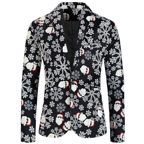 Costume de Noël homme grande taille veste décontractée imprimée noire 4XL