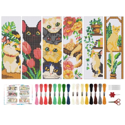 Marque-page au point de croix pour vos moments de lecture : kit chat mignon à broder soi-même