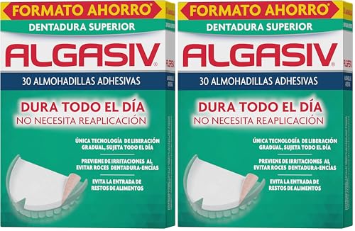 ALGASIV Almohadillas Adhesivas para Dentaduras Postizas Superiores, Dura Todo el Día y Protege las Encías, 30 Unidades (Paquete de 2)