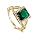 Psiroy Dainty Emerald Quartz Twisted Halo Yellow Gold Ring for Women