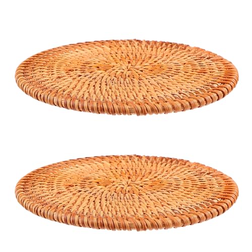 BESTYASH Posavasos de Ratán Tejidos a Mano Salvamanteles Redondos para Ollas y Teteras Juego de 2 Unidades Aislante Térmico Natural Resistentes al Calor para Comedor y Cocina