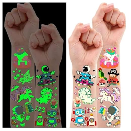 Leesgel 30 Hojas Tatuajes Temporales Niños, Luminoso Tatuajes Temporales Unicornio/Dinosaurio/Sirena, Detalles Regalos Cumpleaños Niños Colegio Relleno Fiesta Juguetes Regalo Niña Niño
