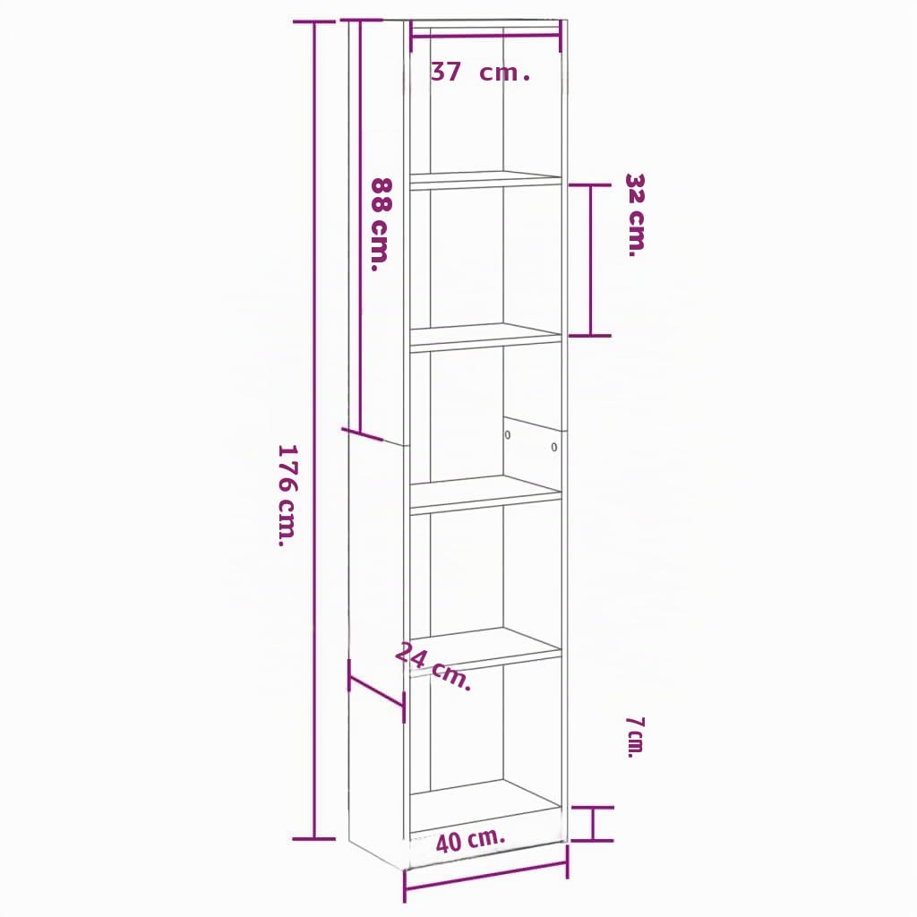 vidaXL Estantería de Madera de ingeniería Blanca 40x24x176 cm, estantería de Libros, librería, Estante de Almacenamiento, Armario de Almacenamiento
