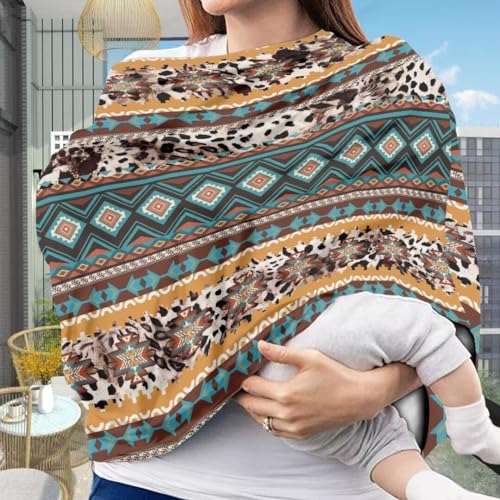 Image of Coldinair Tribal Aztec Cow Stretchy Baby Car Seat Covers for Boys Girls,Soft and Comfortable,Multiuse for Nursing Breastfeeding Covers,Shopping Cart /High Chair /Stroller Covers,Scarff