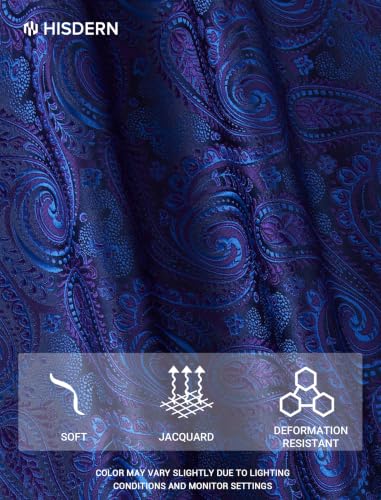 Image of HISDERN Extra Long Ties for Men Classic Floral Tie and Pocket Square Elegant Silk Necktie Handkerchief Set Wedding Party