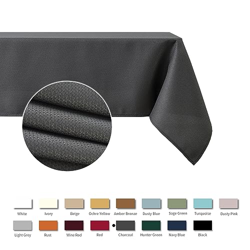 Image of maxmill Rectangle Textured Tablecloth Waterproof Spillproof Wrinkle Free Table Cloth, Kitchen Dining Tabletop Decoration, Fabric Table Cover for Outdoor and Indoor Use, 52 x 70 Inch, Charcoal