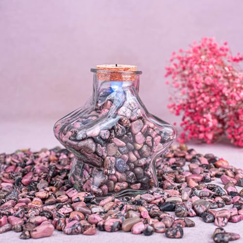 Image of Polished Rhodonite Crystal Bulk - 0.5 inch Colorful Tumbled Stone Chips Rocks, 10 oz Crushed Sea Glass Vase Filler Small Stones for Healing, Reiki, Crafting, Home Decor