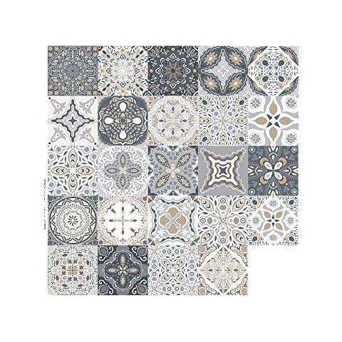 EUNEWR 24pcs Light Grey Moroccan Wall Tile Stickers Set Self Adhesive Waterproof Mosaic Tile Stickers Mosaic for Bedrooms Kitchen Bathroom Home Decors (10x10cm/3.9x3.9) Cover