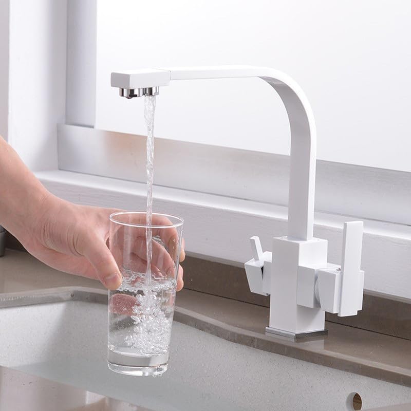 100% Cobre sólido Cuadrado Giratorio de 3 vías de Tres flujos RO ósmosis Filtro de Agua Fregadero de Cocina Mezclador Accesorio (C)
