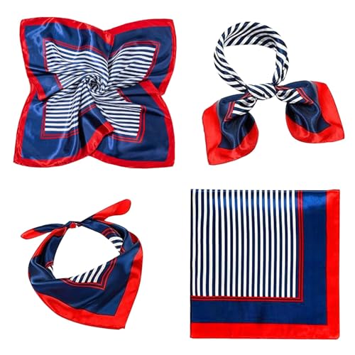 Red White Blue Stripe Square Scarves, 19.6 x 19.6 inches, Red White Blue Stripe, 4 Piece Set