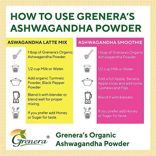 Image of Grenera Organic Ashwagandha Powder 1 lb (16 Ounce) - USDA Organic, Vegan, Kosher Cetified