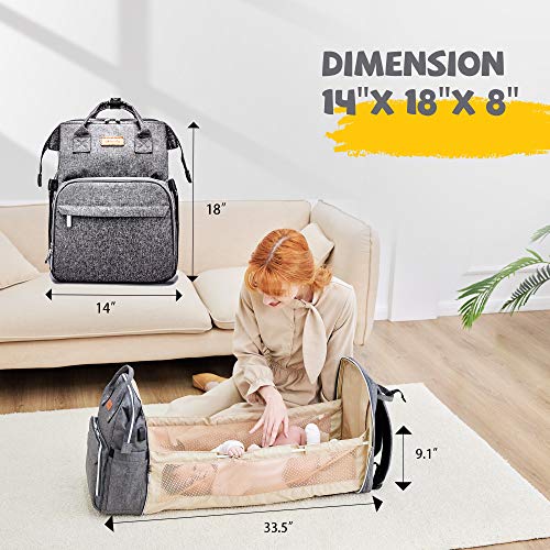 XDW-GIFTS 3 in 1 Travel Foldable Baby Bed Diaper Bag,Diaper Backpack Changing Station,Built-in USB Charging Port and Stroller Straps
