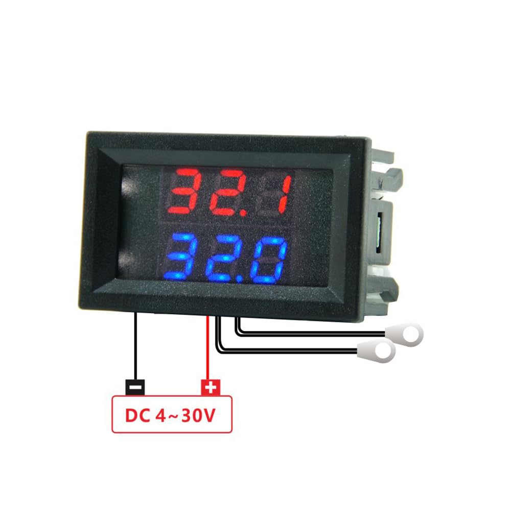 Cyfrowy miernik temperatury DC 4-28 V LED, podwójny wyświetlacz, wodoszczelny, regulator temperatury, z metalową sondą 1 m NTC do samochodu, pokoju i wnętrz (czerwony zielony)