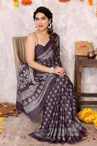 Image of MIRCHI FASHION Saree for Woman | Chiffon Block Printed Lightweight Daily Wear Sarees with Blouse