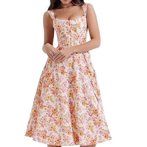 Vestido Bohemio Floral De Verano Para Mujer,Tirantes Anchos Y Aberturas Delanteras, Vestido Largo De Playa De Línea A