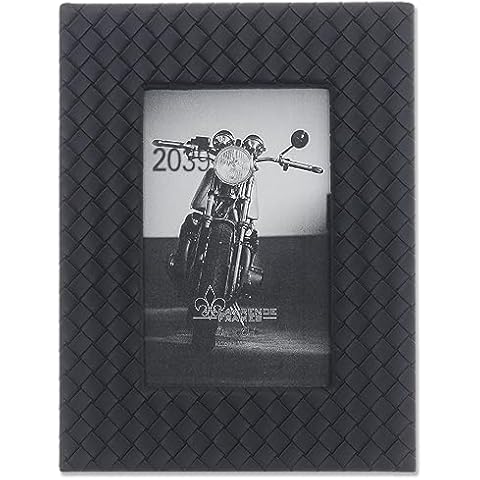 Lawrence Frames Vegan Leather Picture Frame, Diagonal Design, 4x6, Black Cover