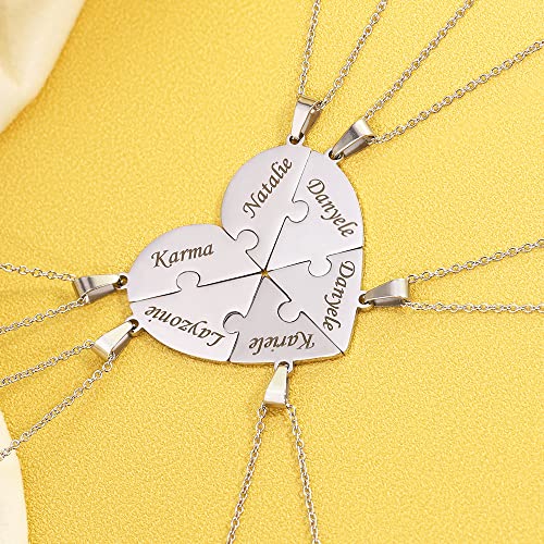 Personalized Sterling Silver Necklace 2/3/4/5/6/7/8 Pcs BFF Puzzle Name Heart Pendants Family Love Jewelry Free Engrave Friendship Forever Necklaces Set with Delicate Packaging (Gold, 5Pcs)2