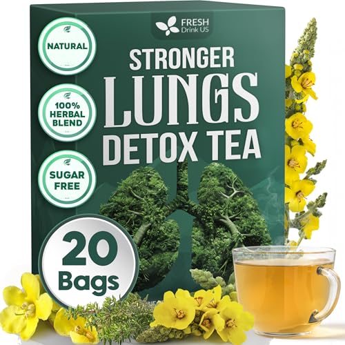 FreshDrinkUS StrongerLungs 20 Tea Bags - Mullein Leaf, Ginseng, Elderberry, Ginger & Thyme - Supports Lung Cleanse, Congestion Relief & Mucus Detox - Caffeine-Free & All-Natural